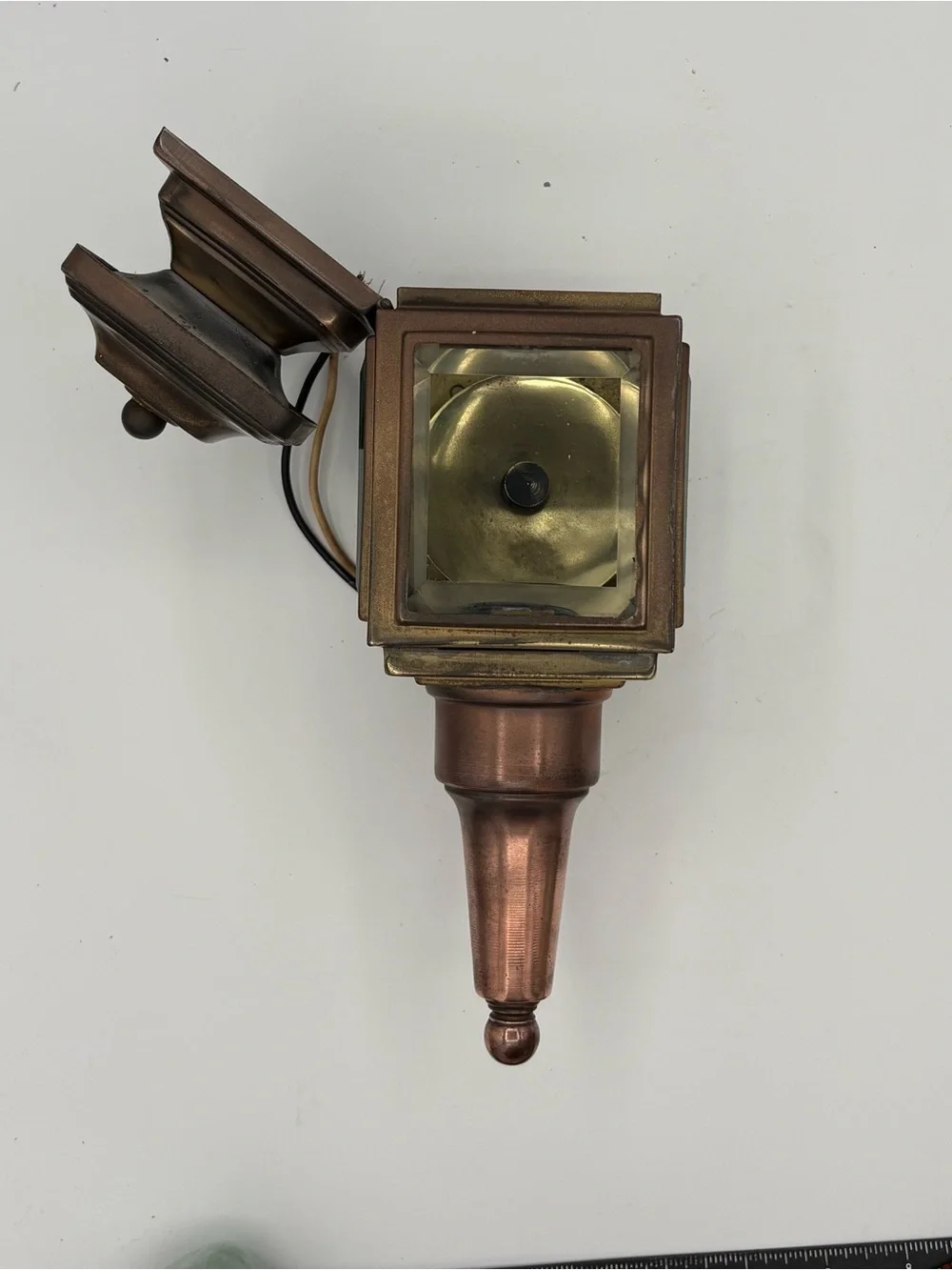 Early MCM 11” Copper & Brass Carriage Lantern Sconce Porch Light Clean Refurbish